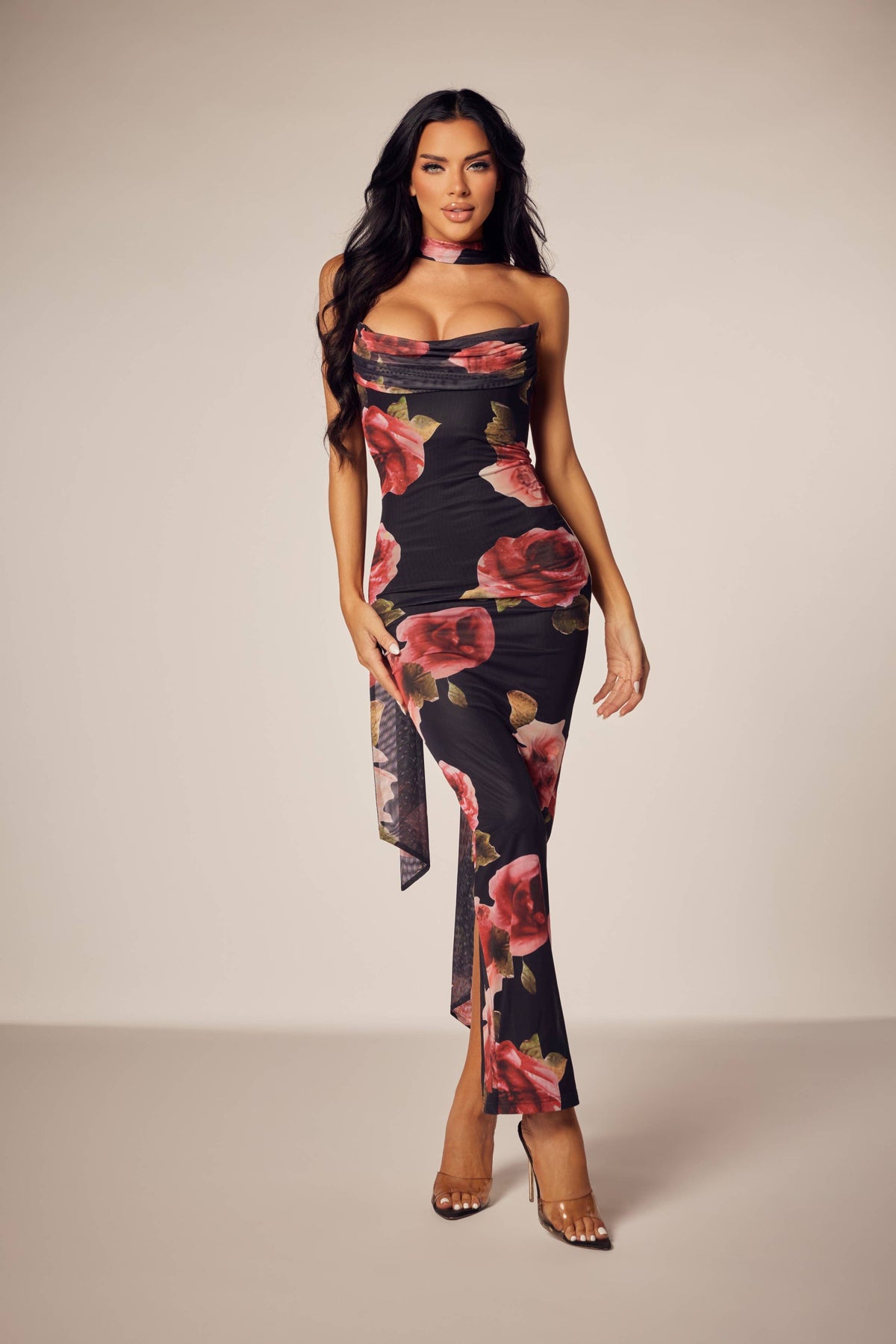 Hot* Mesh Floral Print Cocktail Strapless Dress