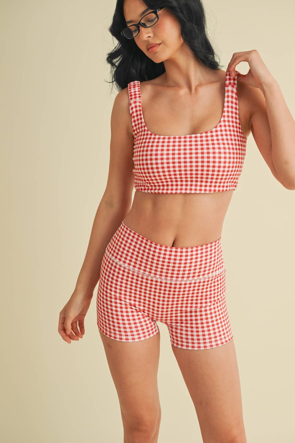 Gingham Print Ruched Bra Top by Kimberly C
