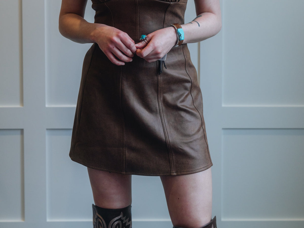 Faux Leather Panel Elastic Waist ALine Mini Skirt Promesa