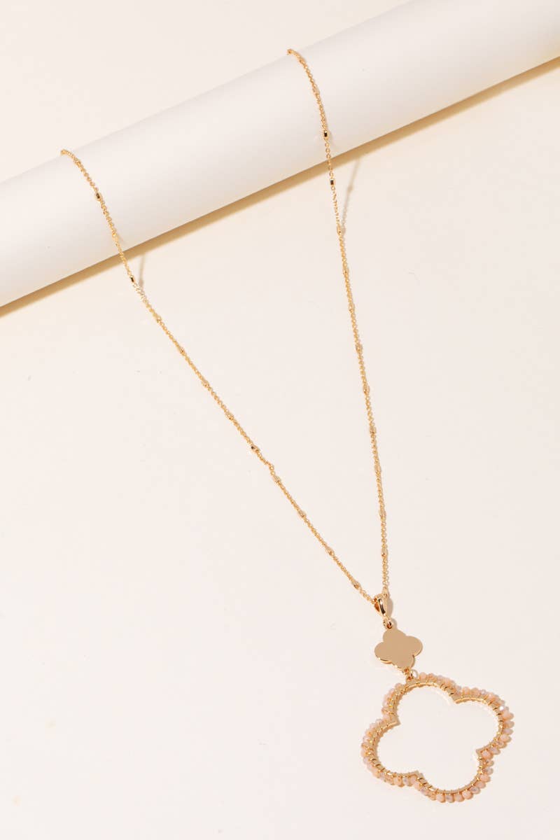 Beaded Clover Pendant Long Chain Necklace Anarchy Street (Pink)