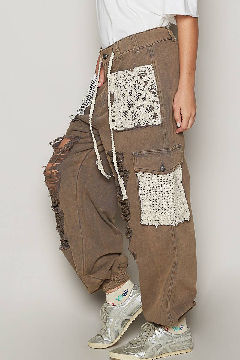 POL Camo Crochet Patches Distressed Jogger Pants