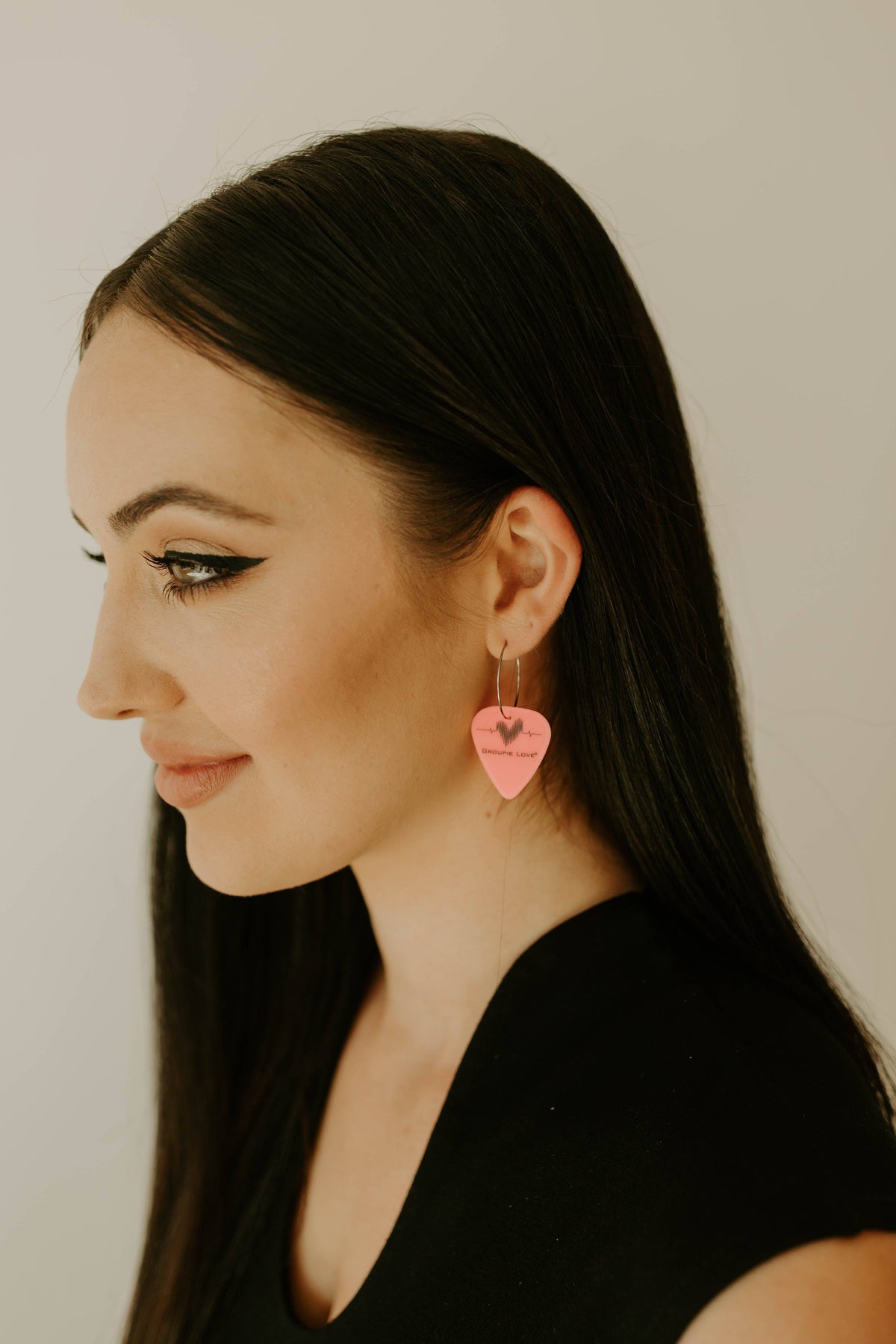 Neon Pink Single Guitar Pick Earrings Groupie Love