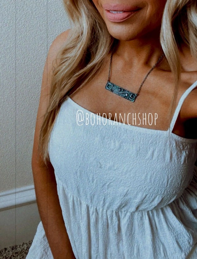 Floral Casting Bar Necklace Western Pendant Necklace Choker Boho Ranch Shop (Turquoise)