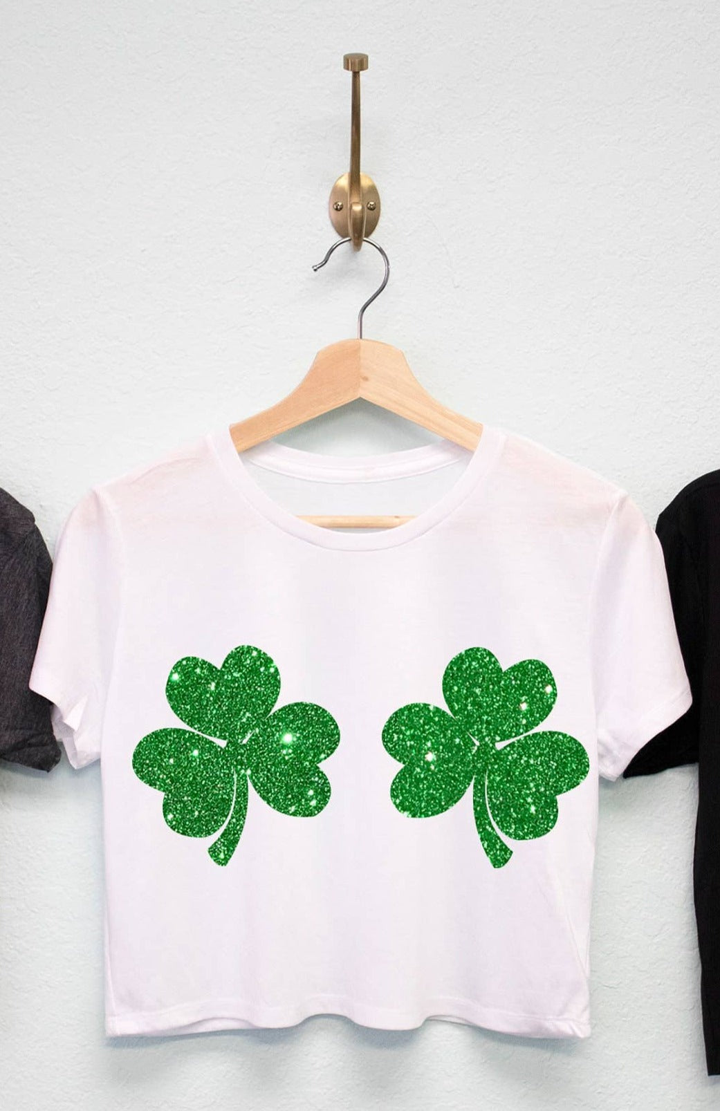 Glitter Shamrocks Bikini St Patrick's Day Shirt Cropped Tee Nobullwoman Apparel (White)