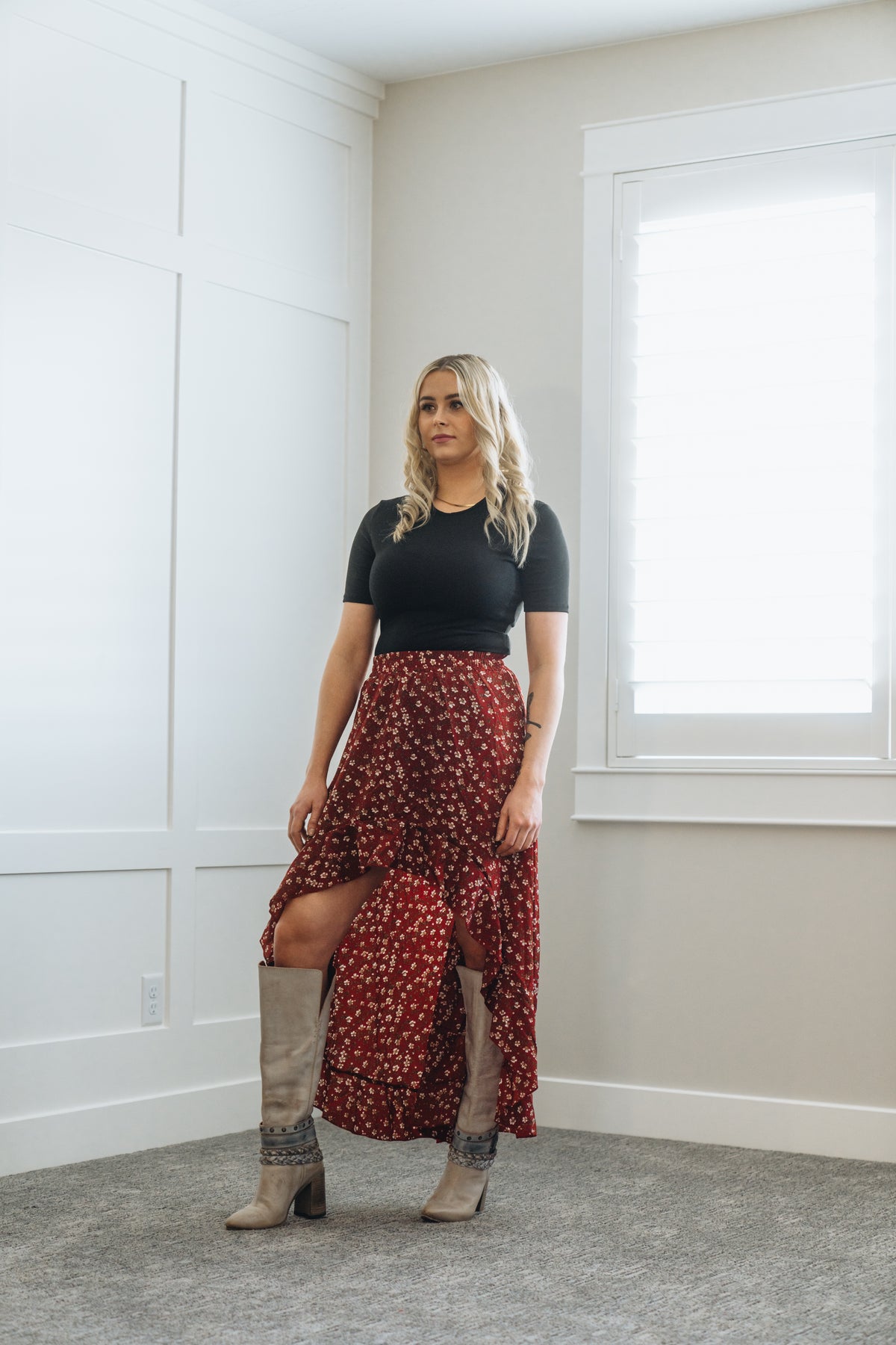 High Waist Floral Print Hi to Low Skirt by Anna Kaci