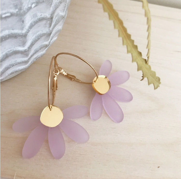 Jumbo Daisy Hoop Earrings Purple by Foxie Collective