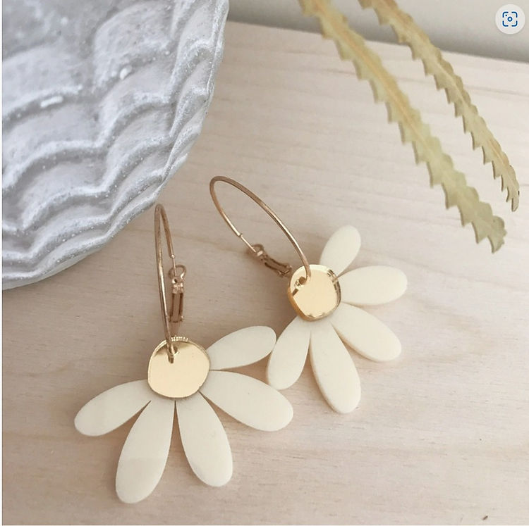 Jumbo Daisy Hoop Earrings Cream by Foxie Collective