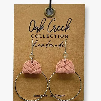Leather Strap Silver Etched Ring Earring Oak Creek (Peach)