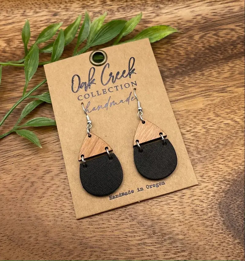 Leather Wood Split Teardrop Earring Oak Creek Collection