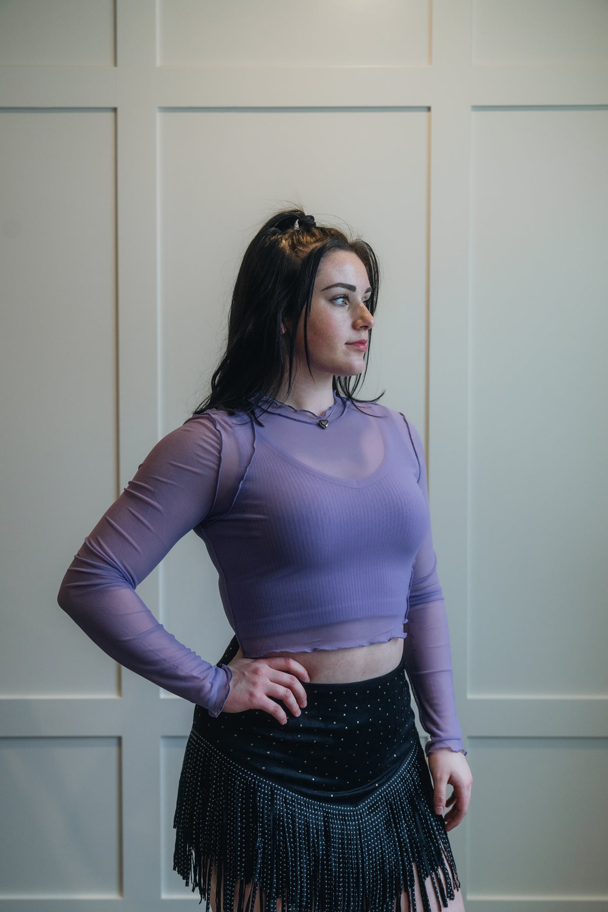 Mesh Merrow Edge Detail Long Sleeve Top My Store