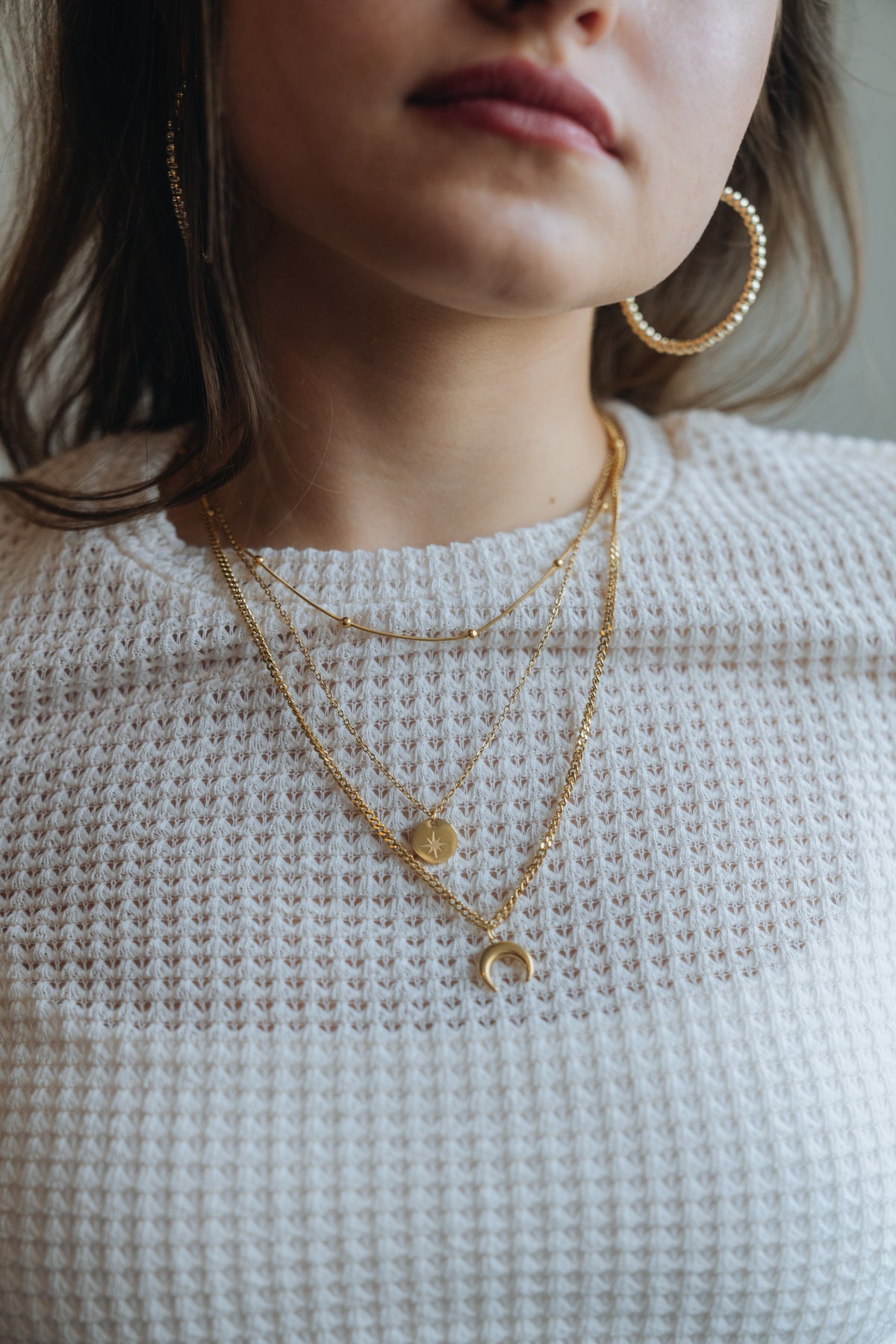 Moon Three Layer 18K Layer Necklace