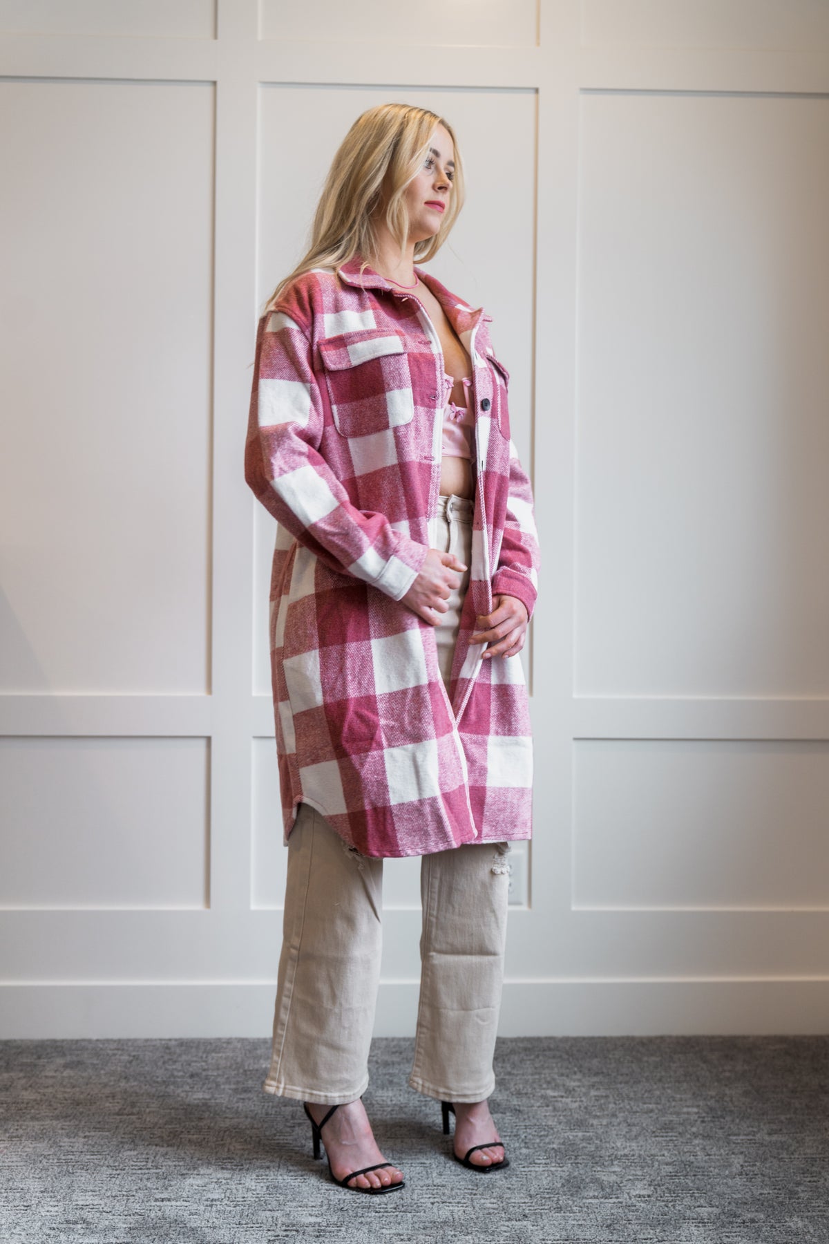 Plaid Flap Pocket Long Shacket by Lamiel