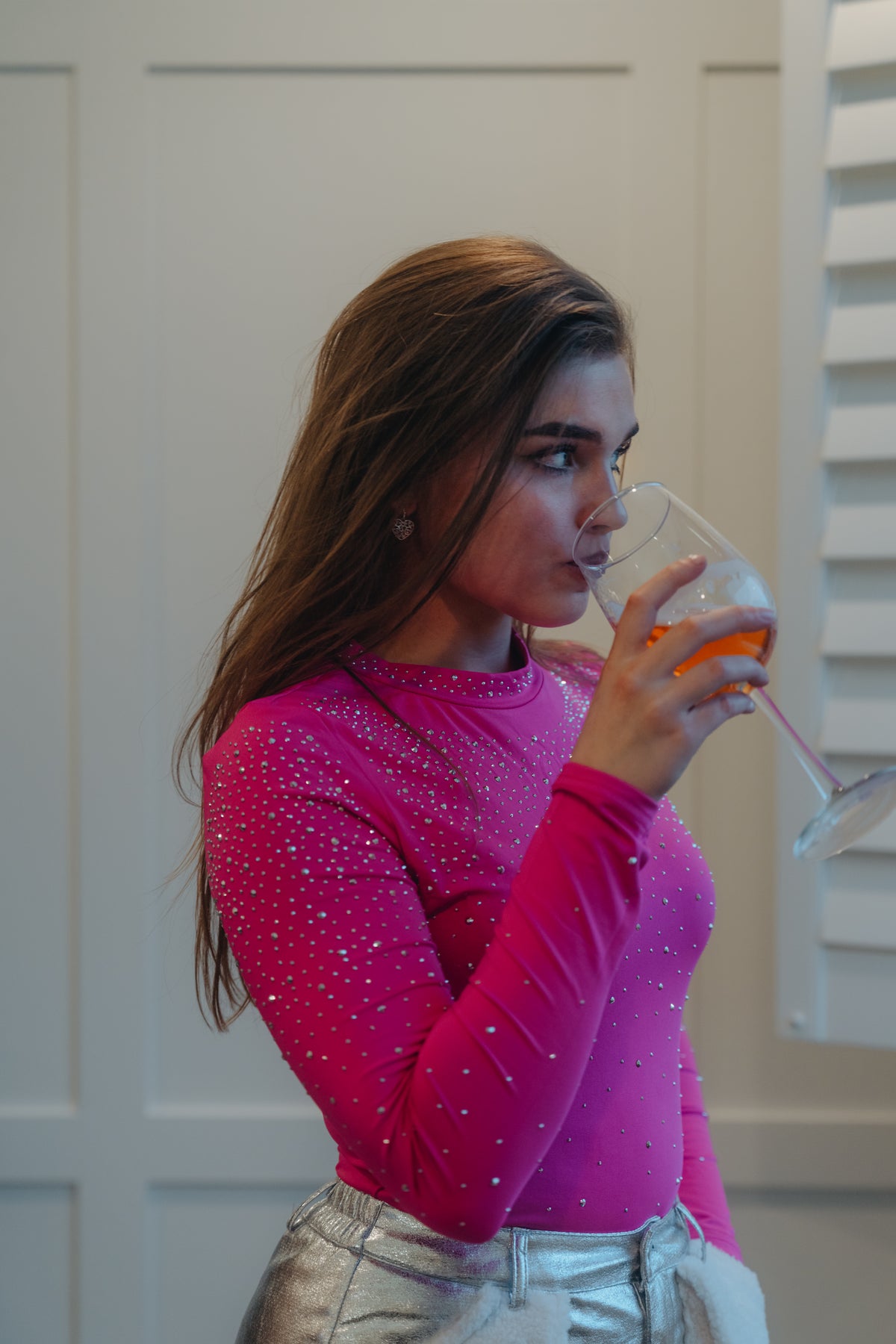Rhinestone Mesh Long Sleeve Bodysuit