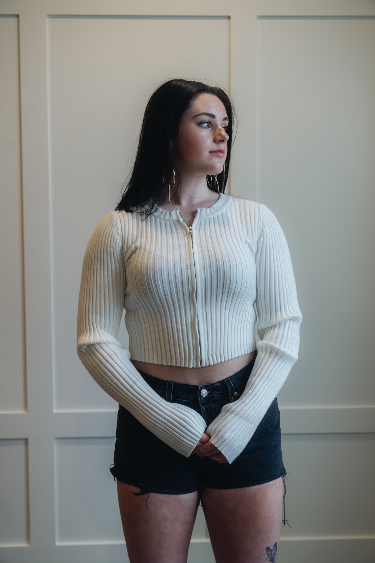 Ribbed Knitted Cardigan with Zipper
