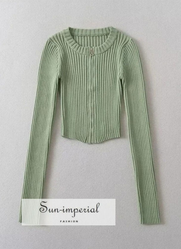 Ribbed Knitted Cardigan with Zipper