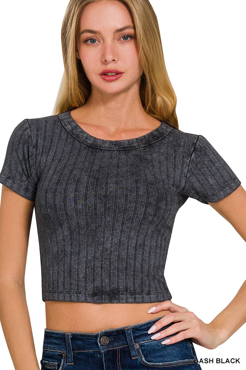 Ribbed Short Sleeve Buttery Soft Crop Top Zenana