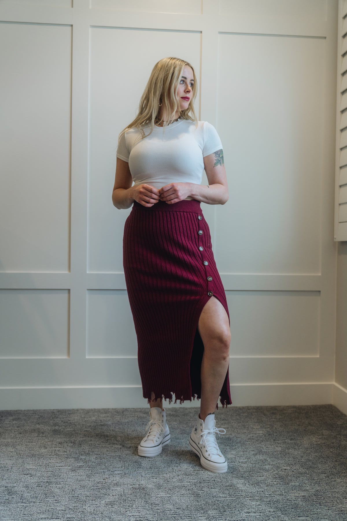 Ribbed Sweater Midi Skirt