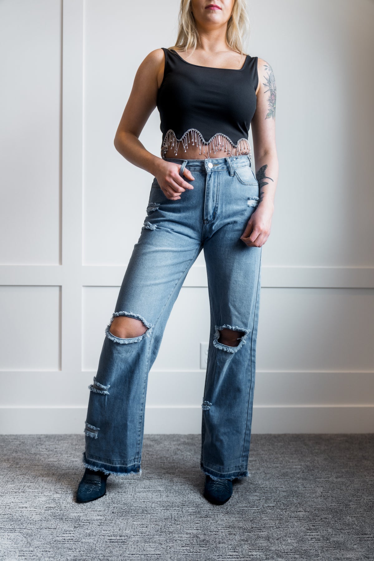 Fashion Ripped Straight Leg Jeans Hiddenbrand