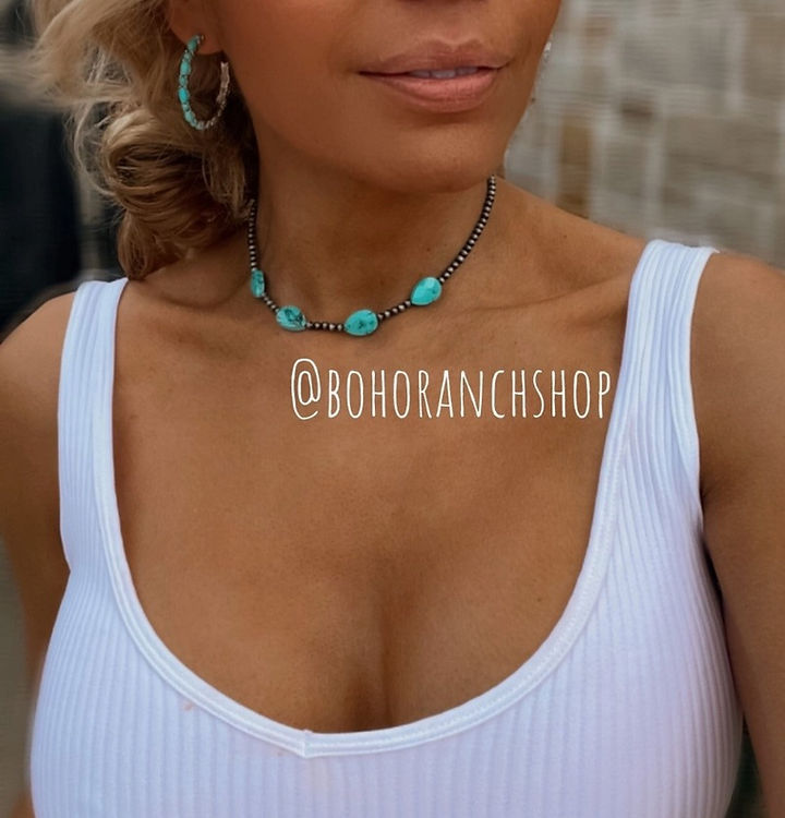 Western Stone Choker Navajo Style Pearl Pendant Necklace Boho ranch shop