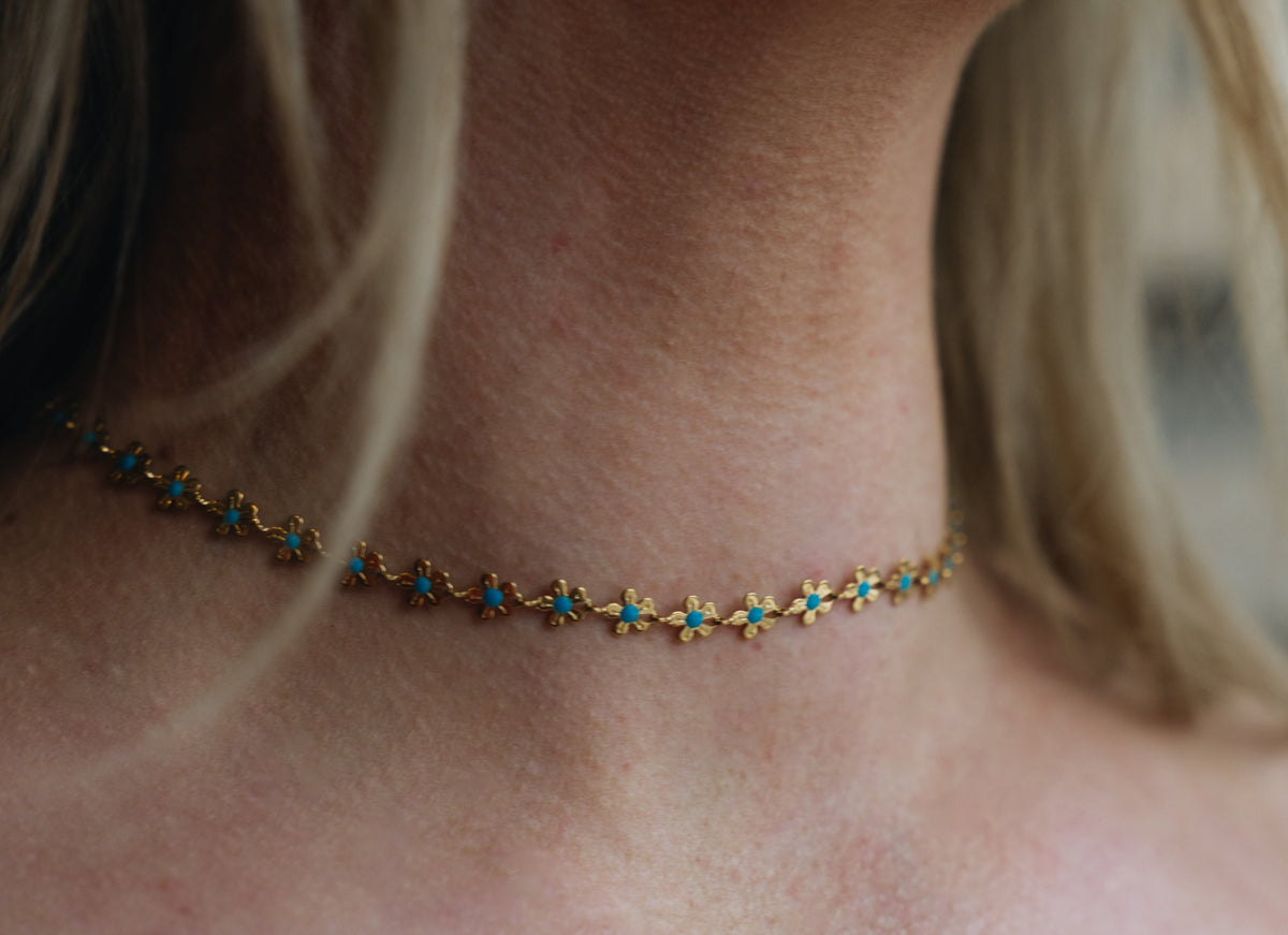 Turquoise and Gold Flower Choker by Bubs and Sass